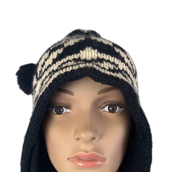 Ossi Ski Wear Wool Ski Hat Black Cream Worsted Wool Acrylic Headband One Size - Picture 2 of 5